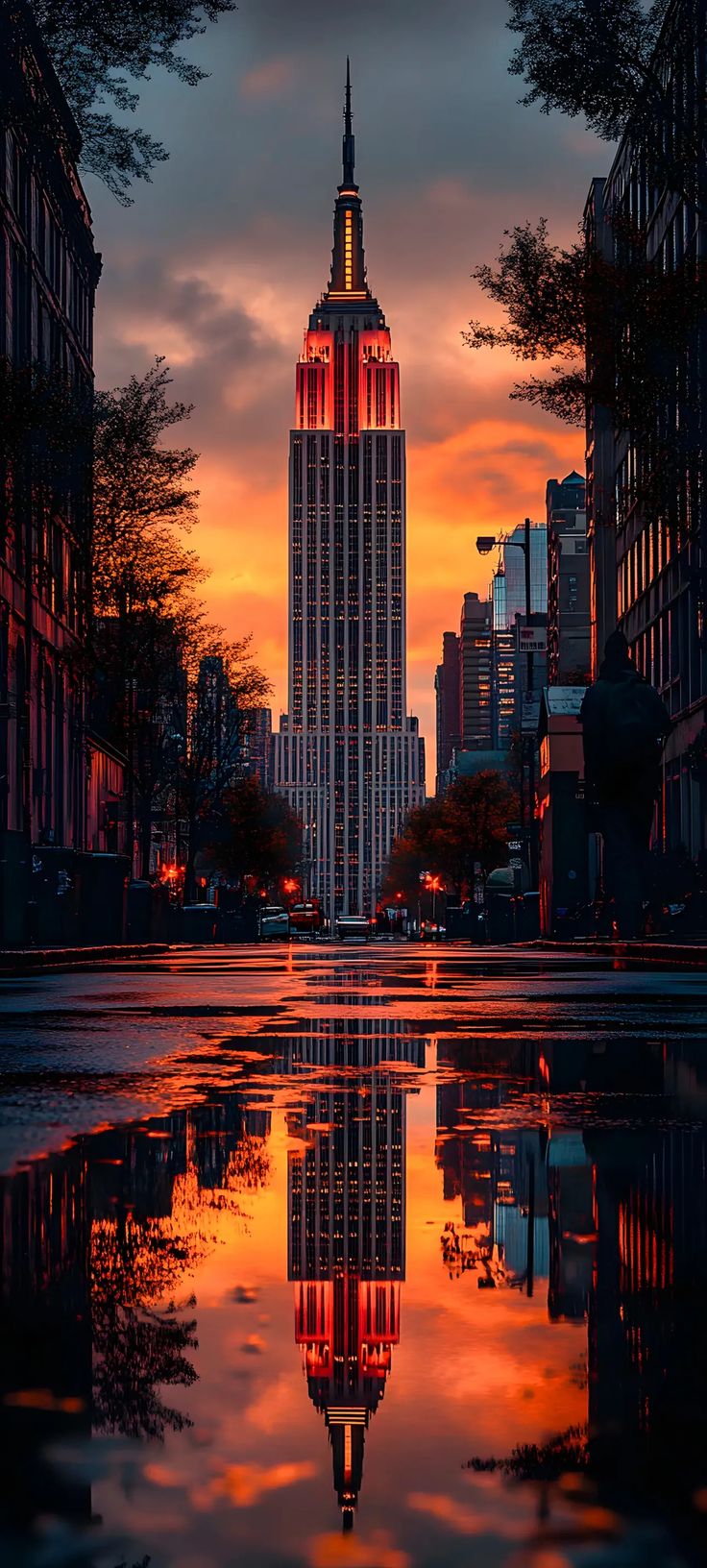 Poster Empire State – Tramonto Riflesso | New York Skyline Cinematica