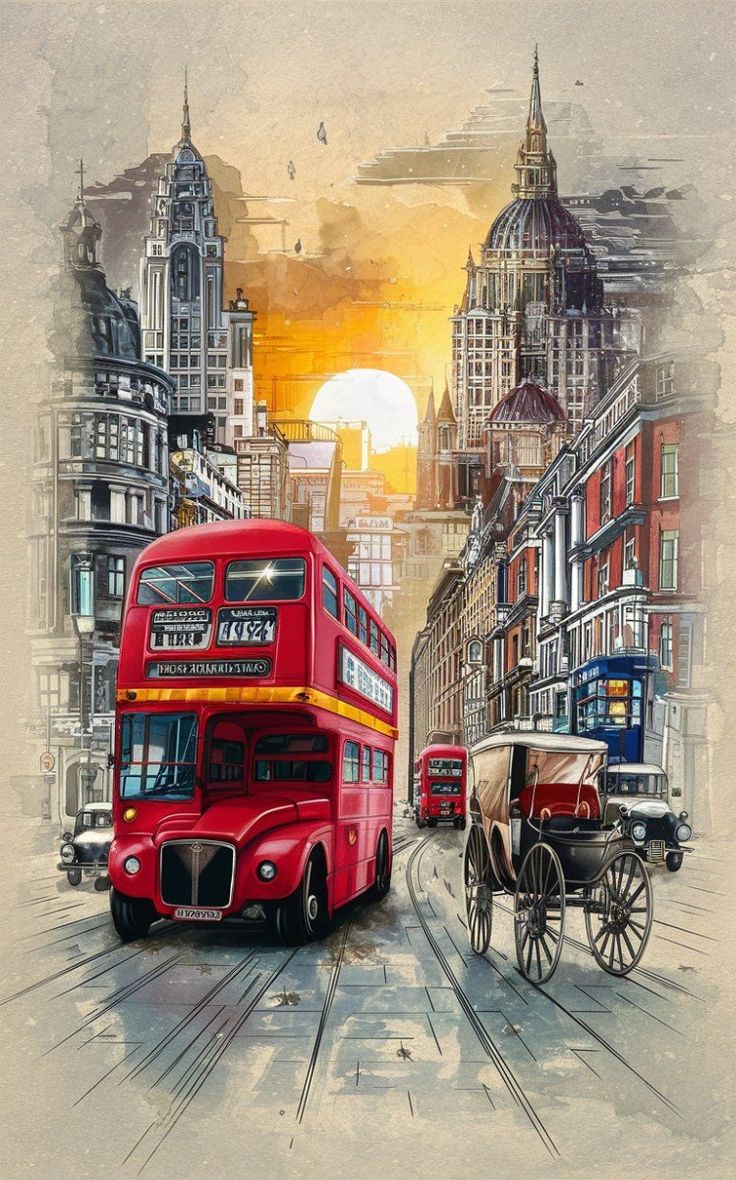 Poster Londra Retrò – Bus Rosso d’Epoca | Street Art & Viaggio Storico