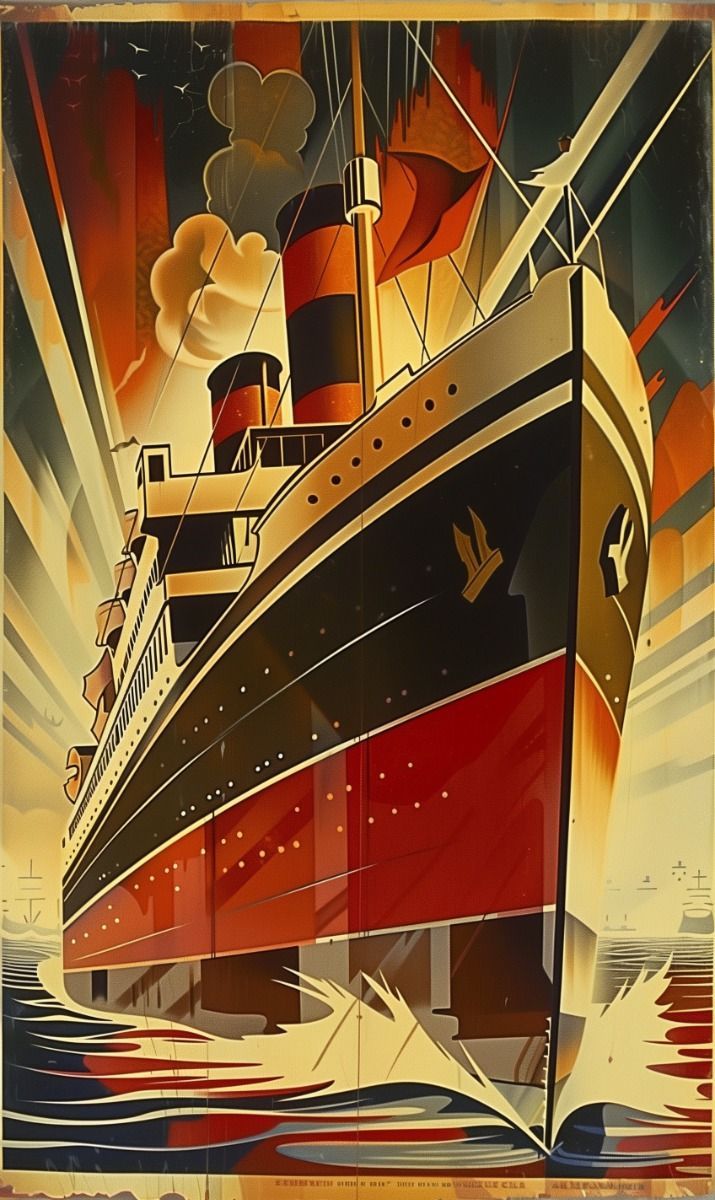 Poster Nave Art Deco – Locandina Vintage Nautica da Collezione