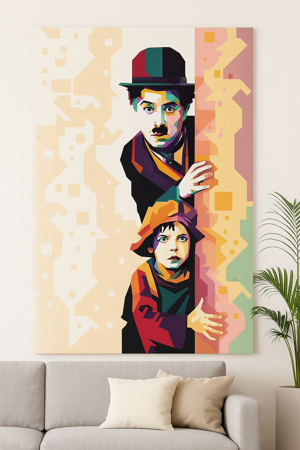 Poster Cinema Muto – Duo Iconico | Arte Pop Geometrica e Stile Vintage