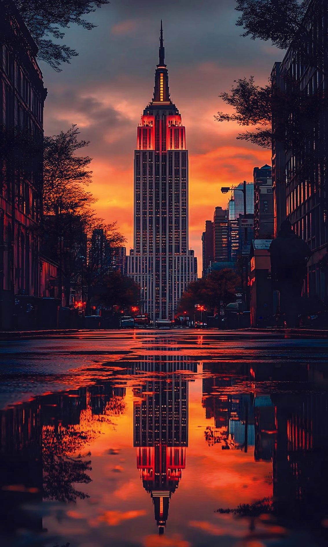 Poster Empire State – Tramonto Riflesso | New York Skyline Cinematica