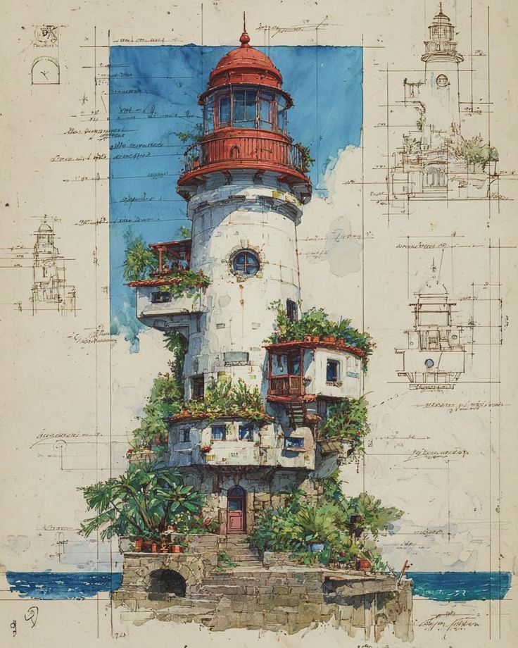 Poster Faro Architettonico – Disegno Tecnico Artistico sul Mare