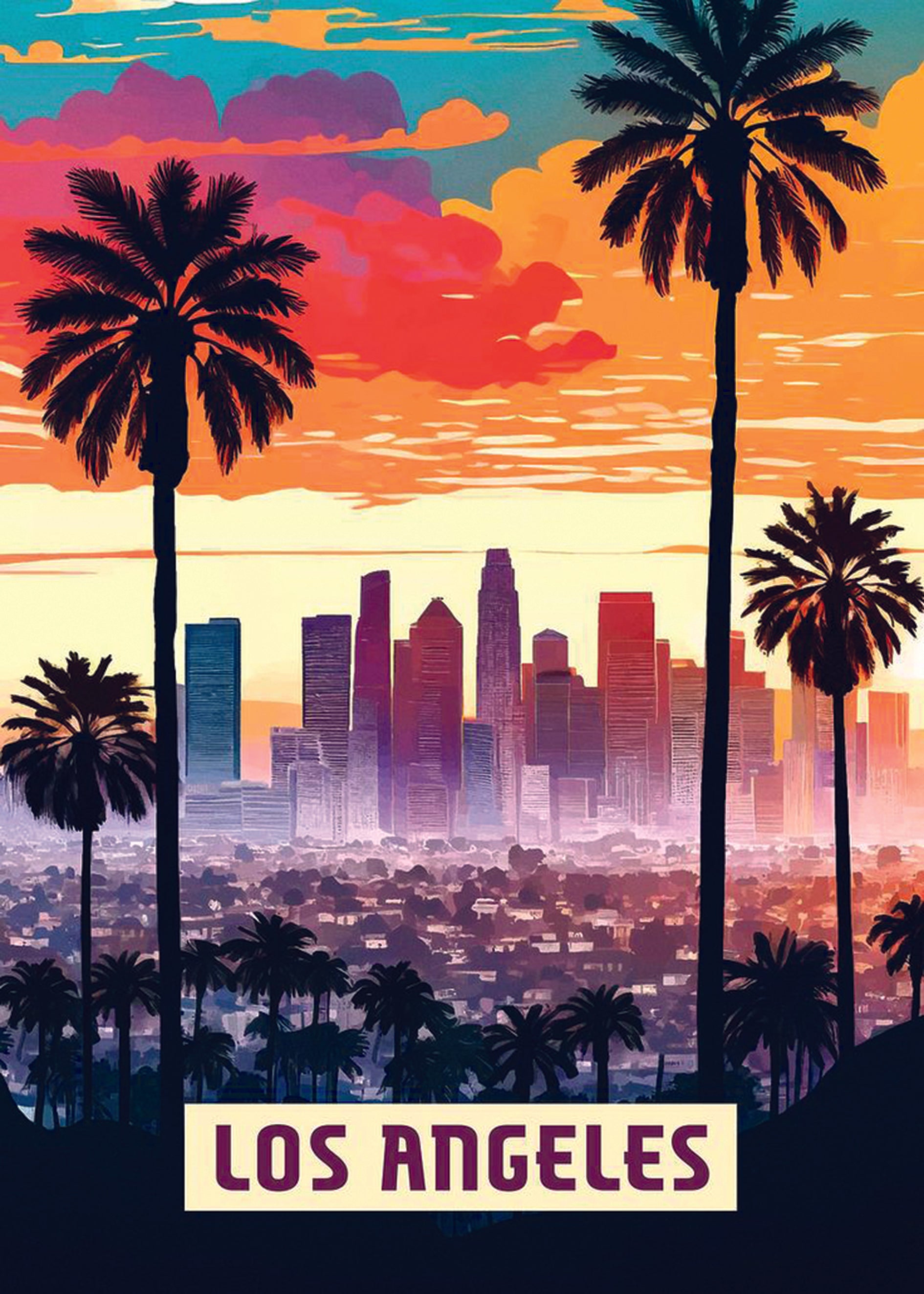 Poster Los Angeles Skyline – Palmeti al Tramonto | Atmosfera californiana e colori vibranti