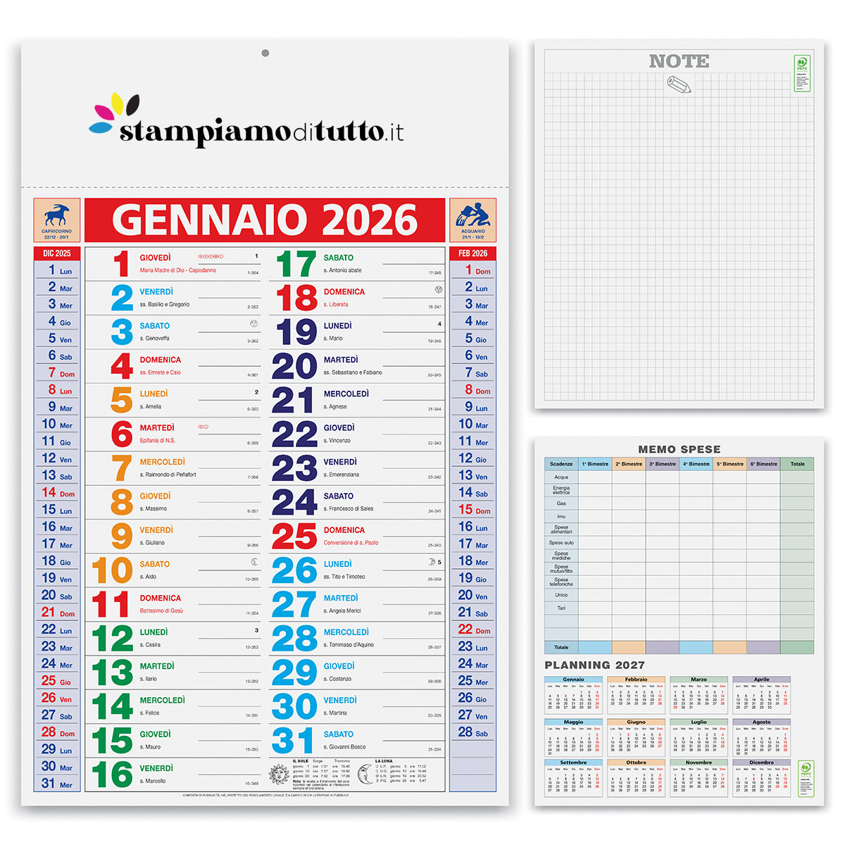 Calendari olandesi multicolor personalizzati