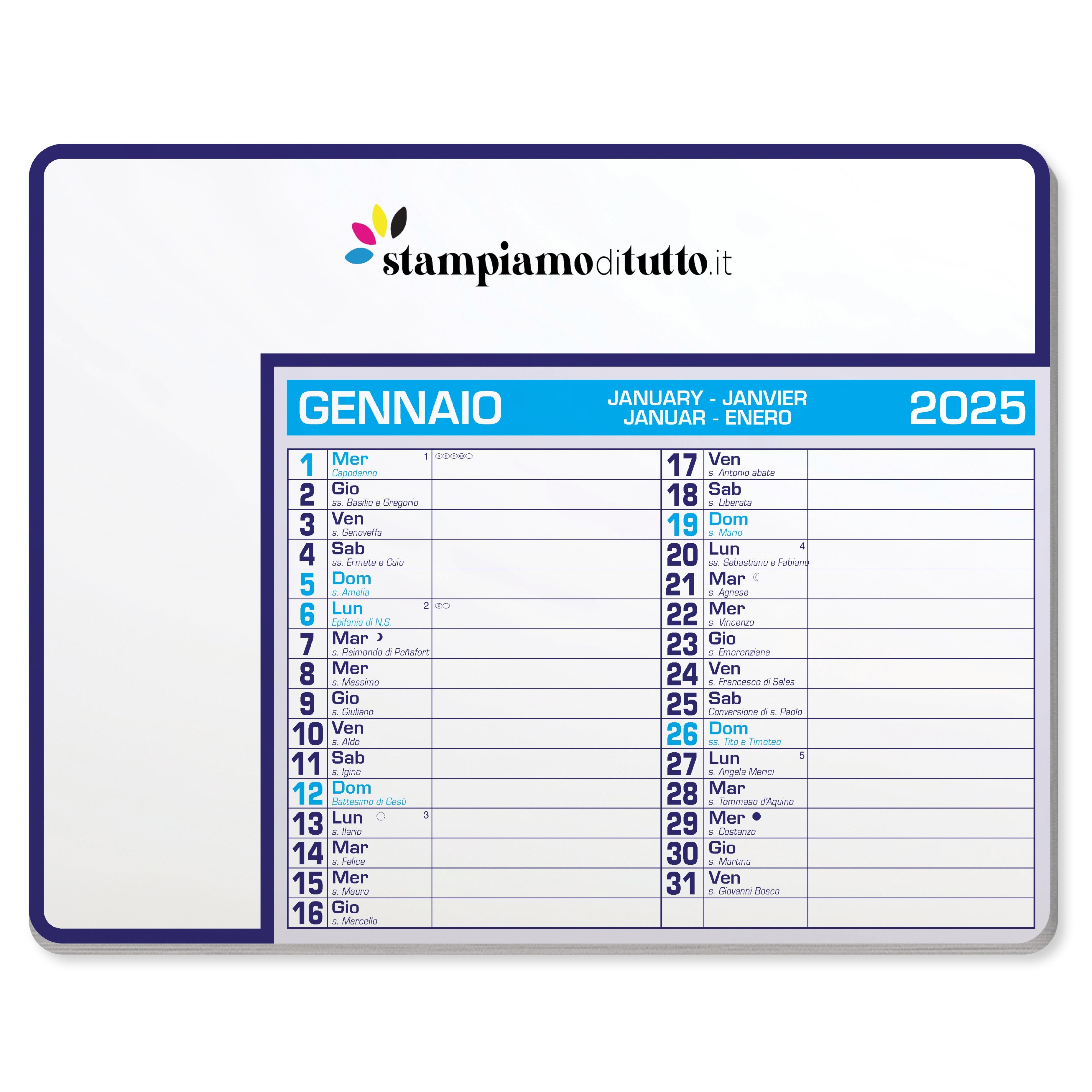 Tappetino mouse calendario 2025