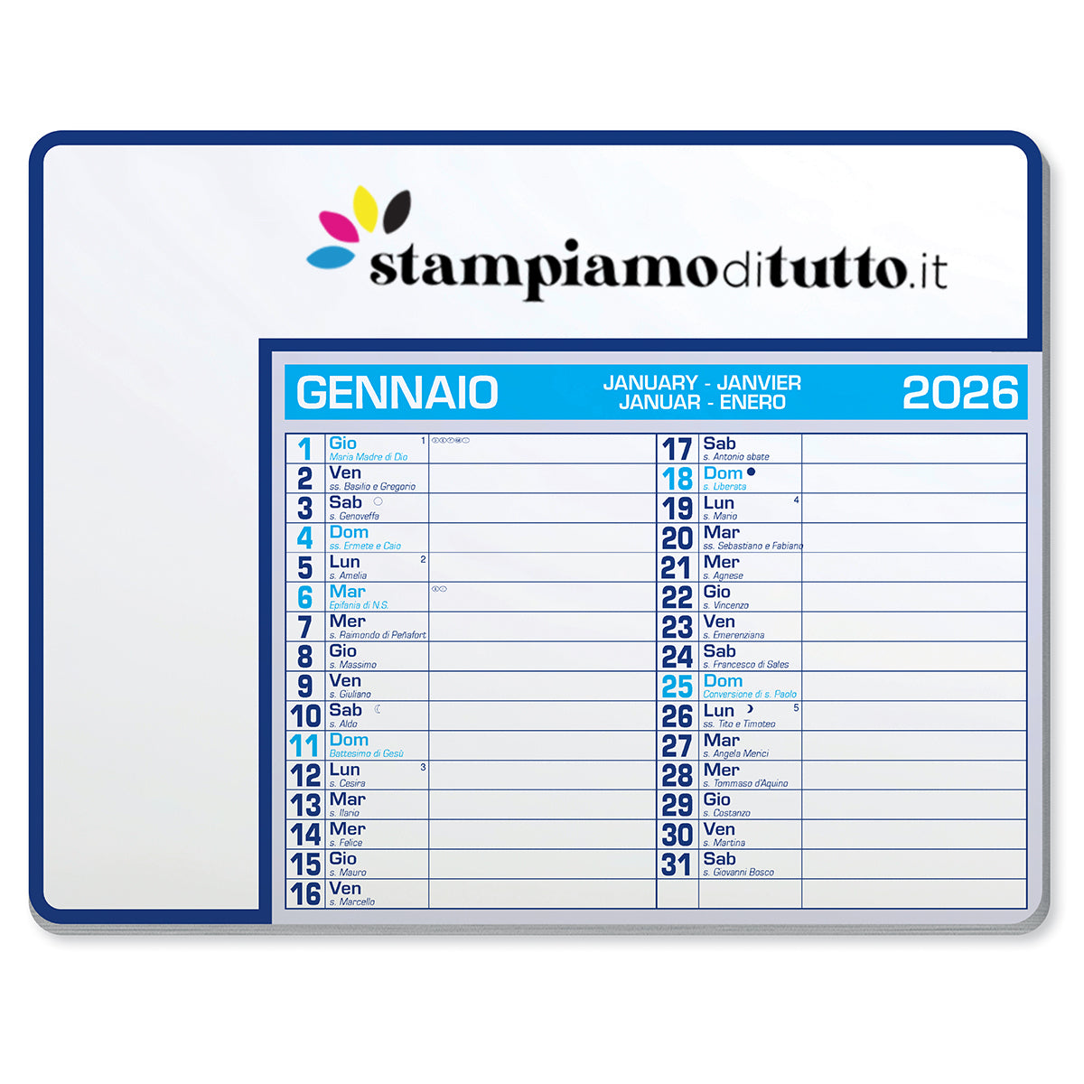Tappetino mouse calendario 2025