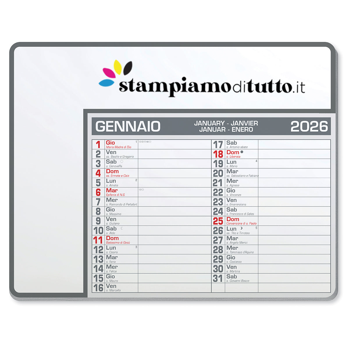 Tappetino mouse calendario 2025