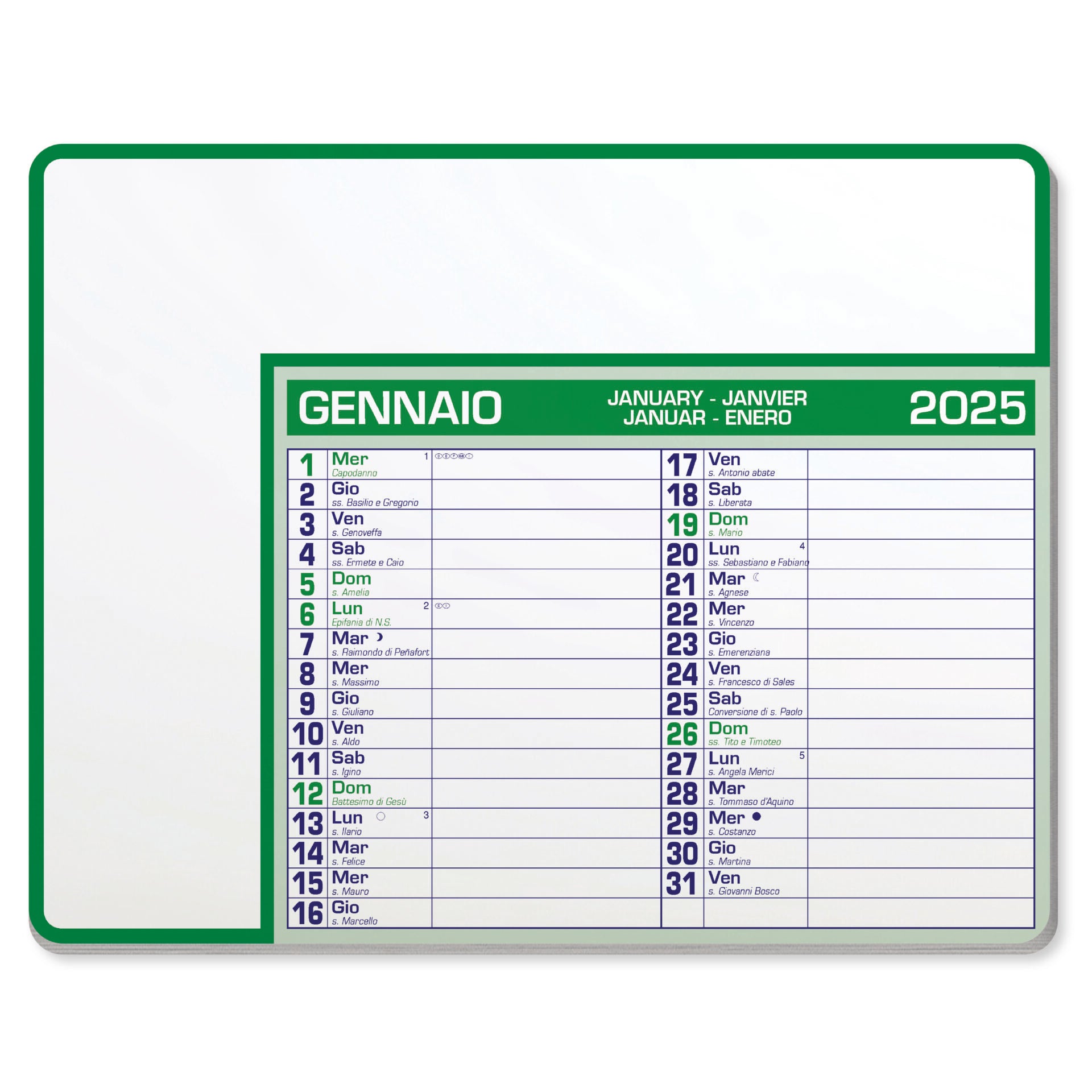 Tappetino mouse calendario 2025