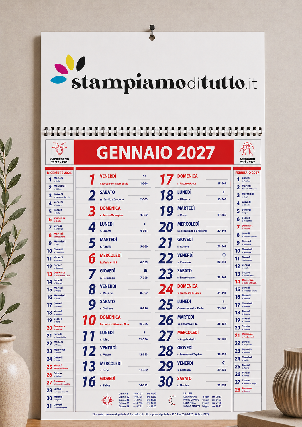 Calendario Olandese 12 Fogli Personalizzato con spirale