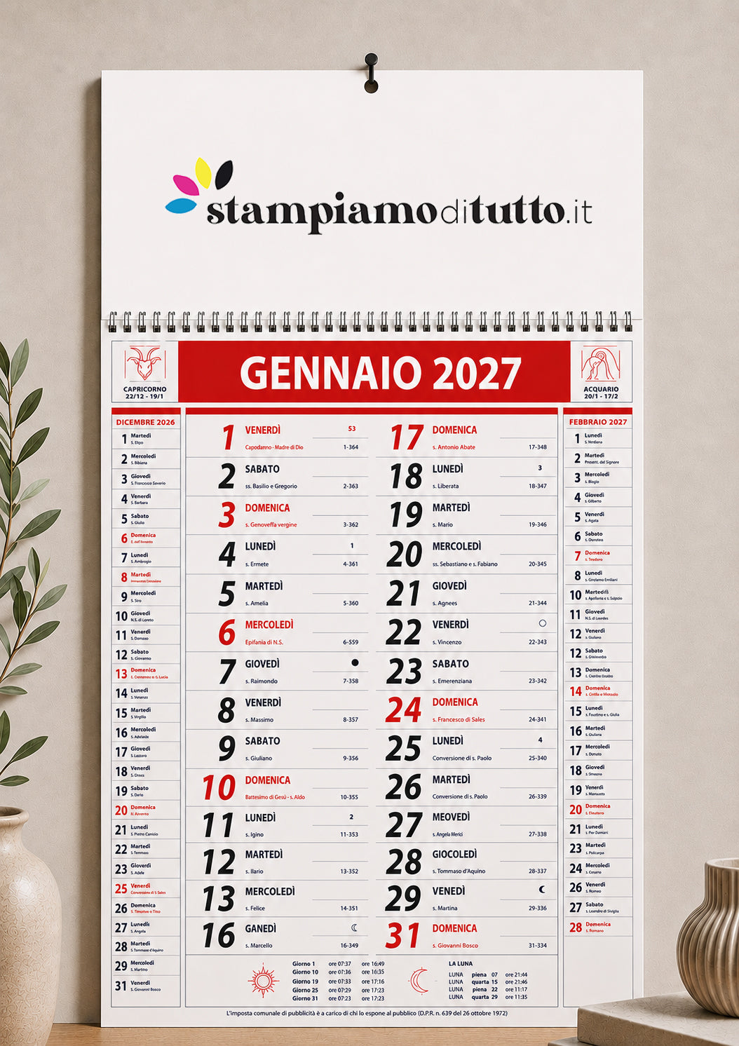 Calendario Olandese 12 Fogli Personalizzato con spirale