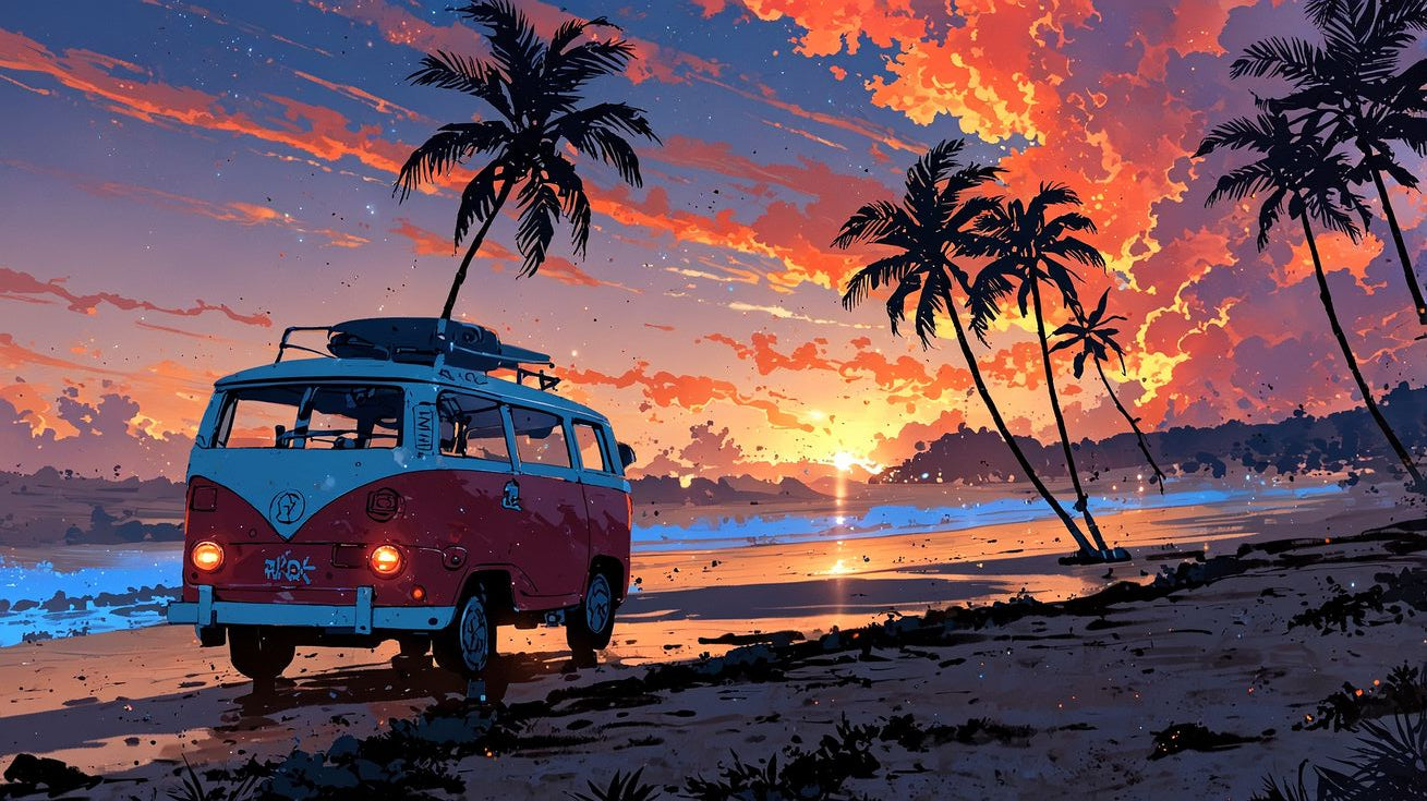 Poster Pulmino Volkswagen – Arte Vintage al Tramonto
