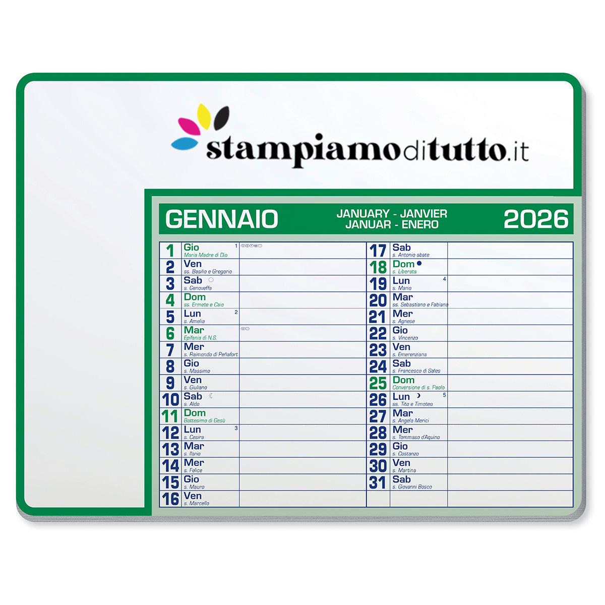 Tappetino mouse calendario 2025