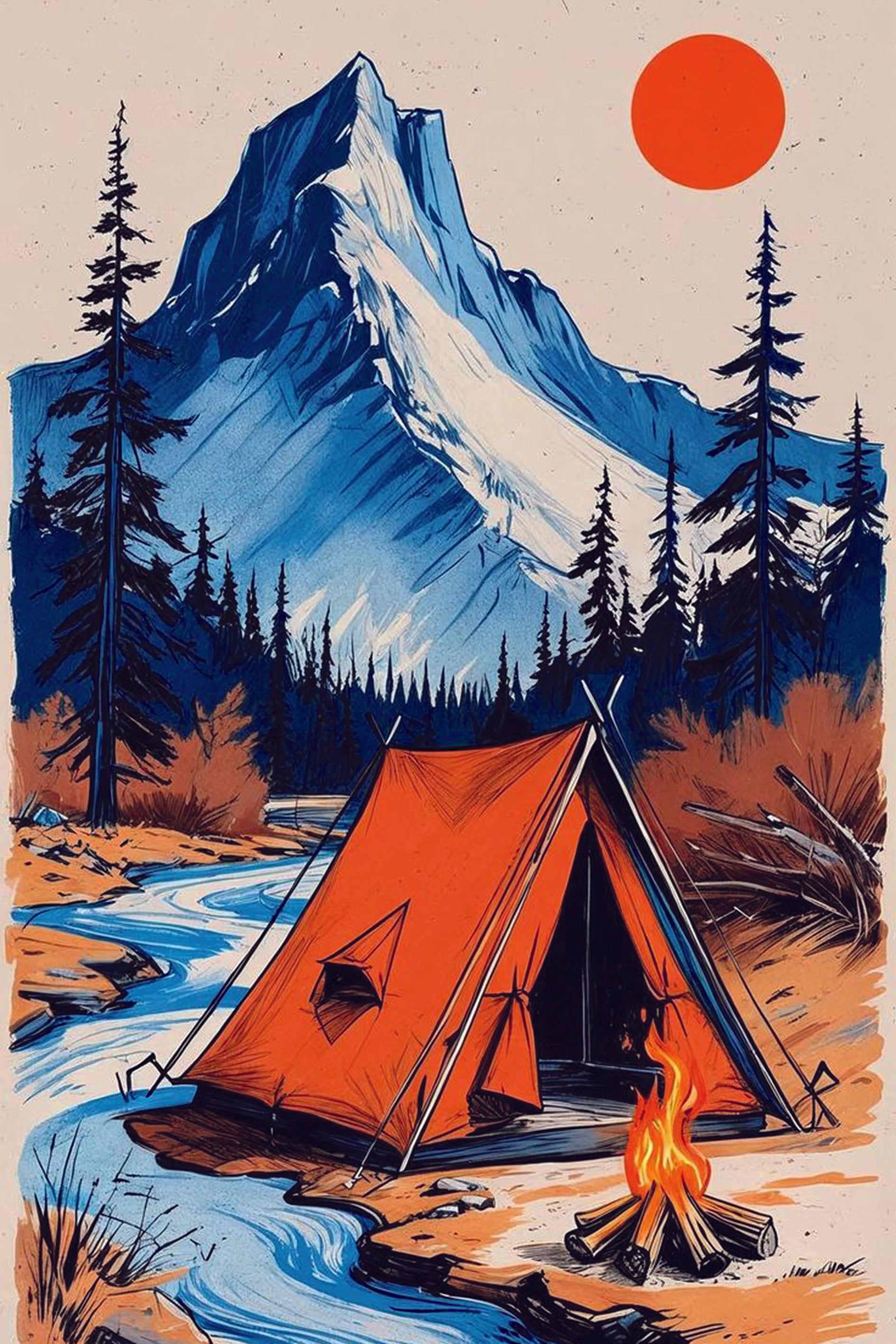 Poster Campeggio in Montagna – Arte Outdoor | Natura, Avventura e Relax