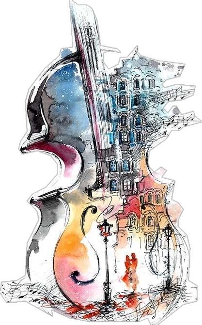 Poster Violino Artistico – Città in Acquerello | Musica e Architettura